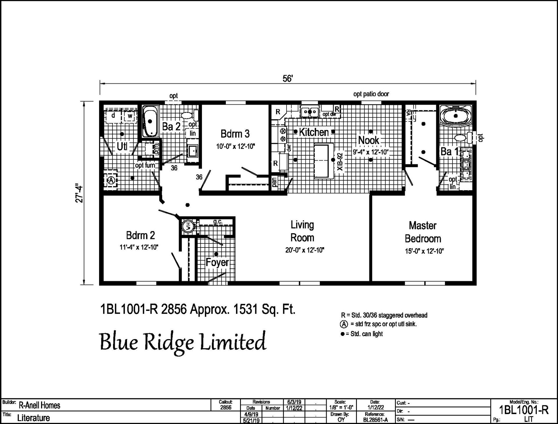 A black and white floor plan of a blue ridge limited mobile home