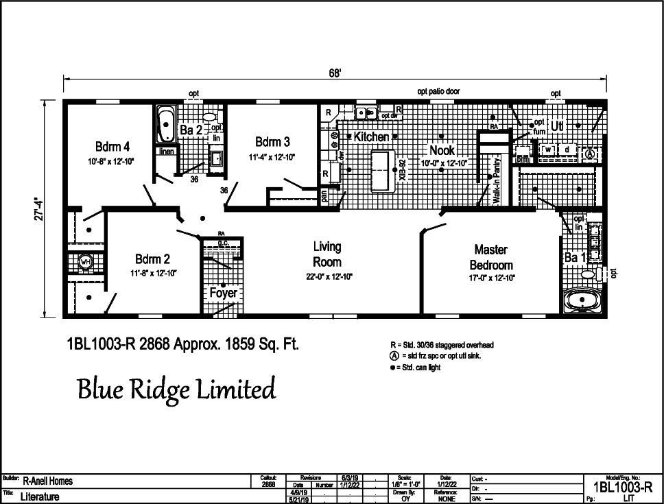 A black and white floor plan of a blue ridge limited house