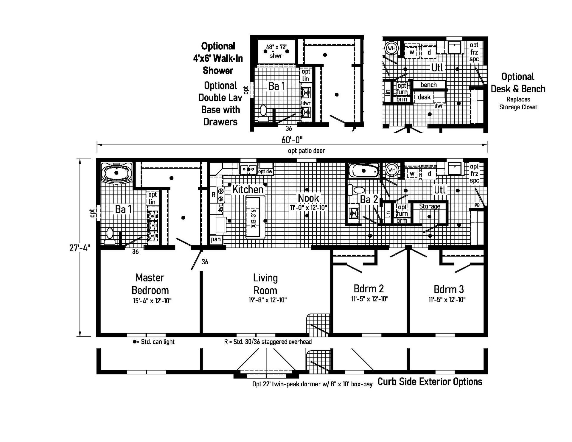 A black and white floor plan of a mobile home.