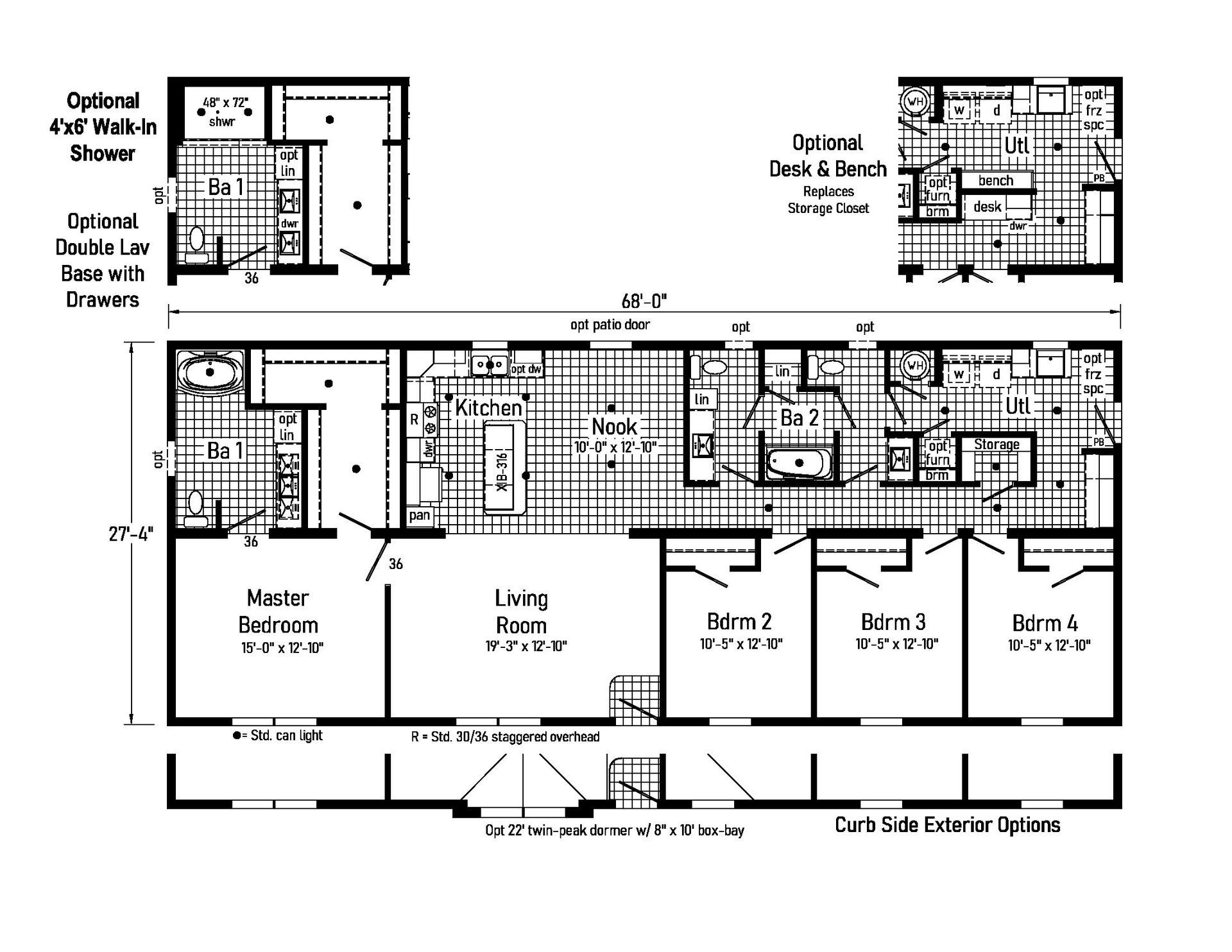 A black and white floor plan of a mobile home.