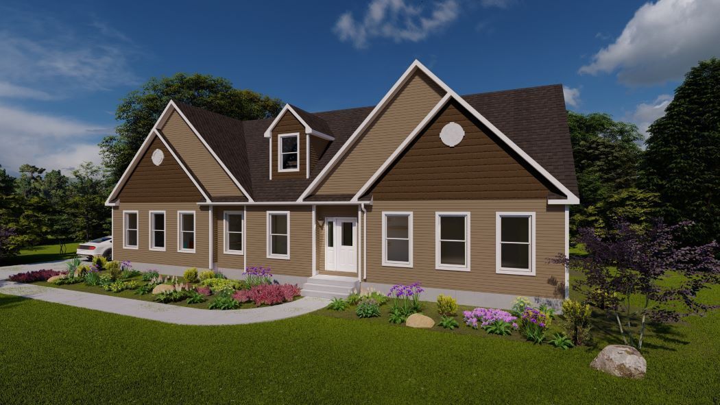 A large house with a lot of windows is sitting on top of a lush green field.