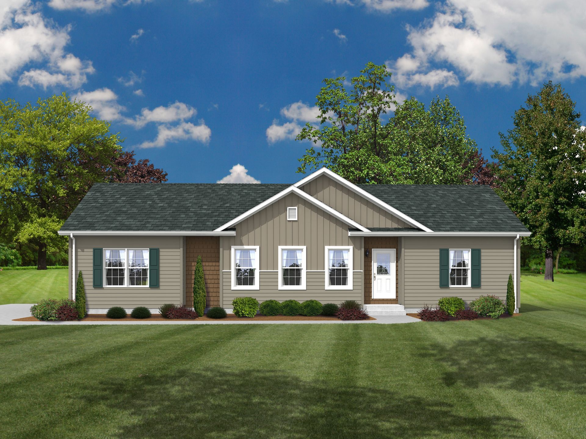 An artist 's impression of a house with a black roof