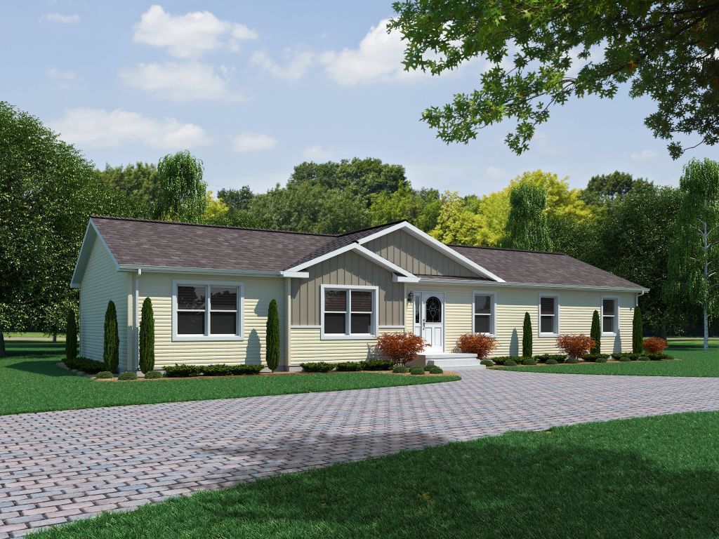 An artist 's impression of a house with a brick driveway
