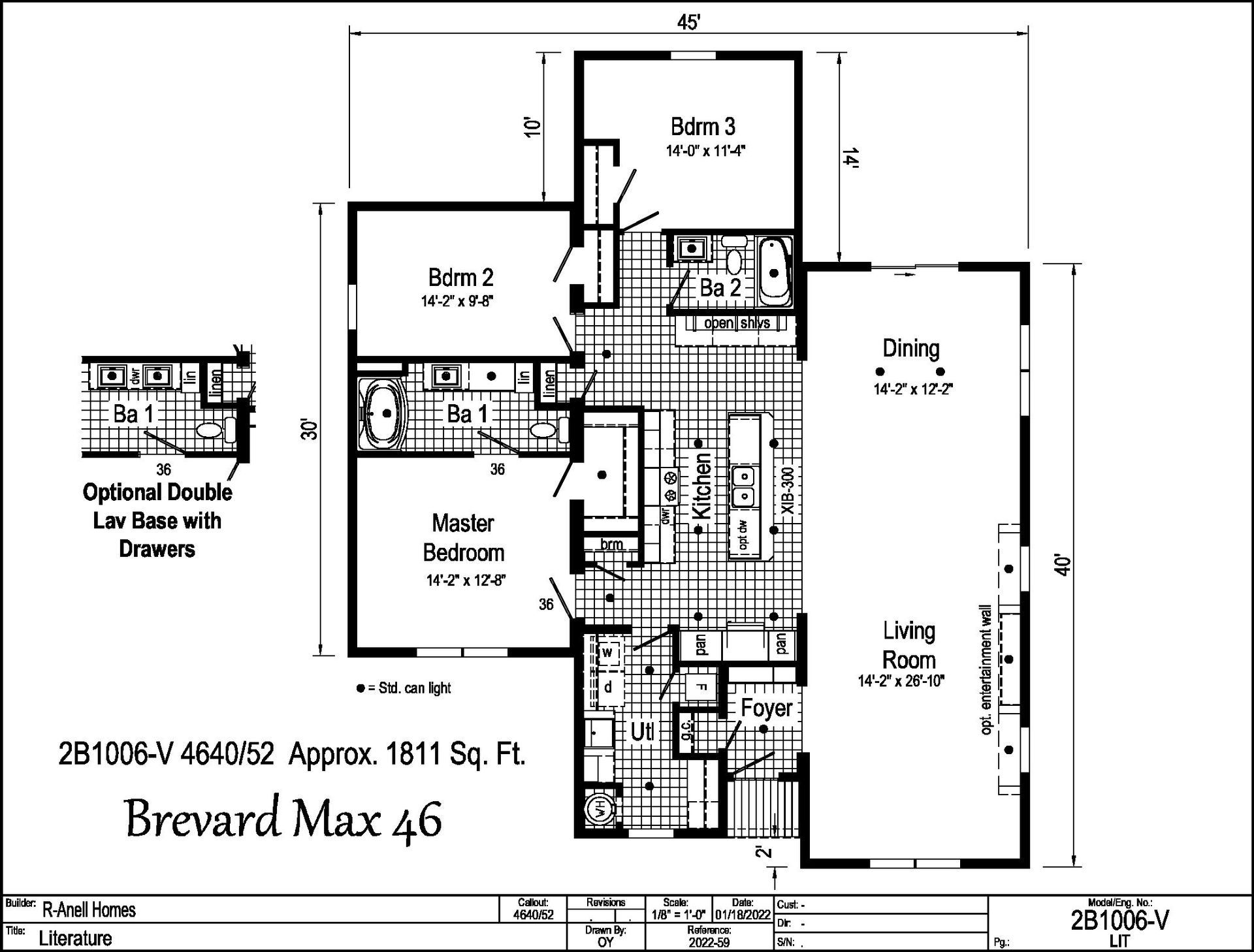 A black and white floor plan of a house called brevard max 45
