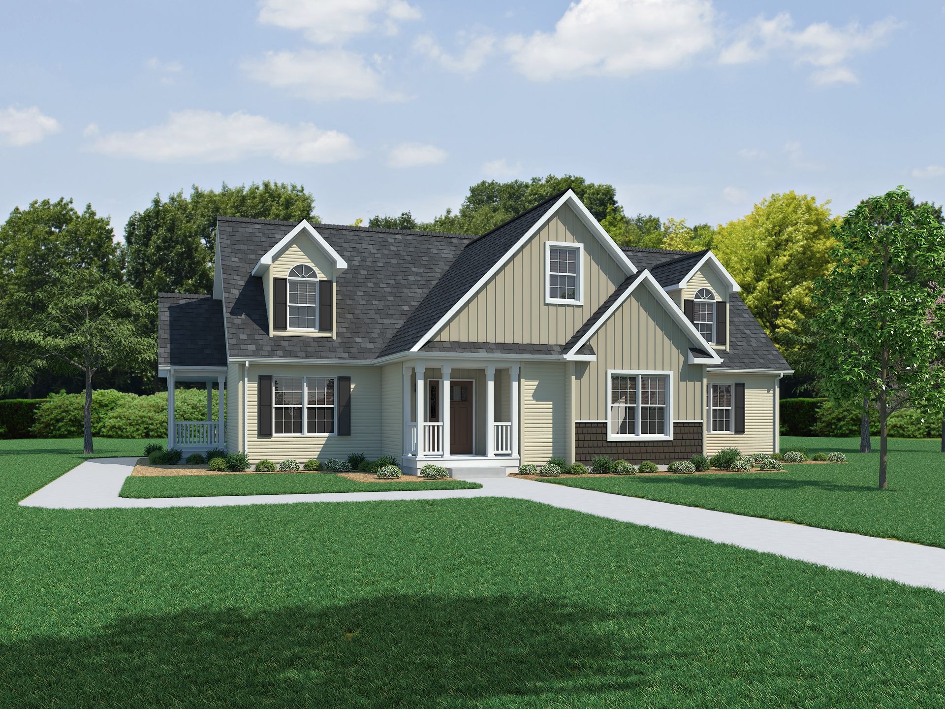 An artist 's impression of a house with a black roof