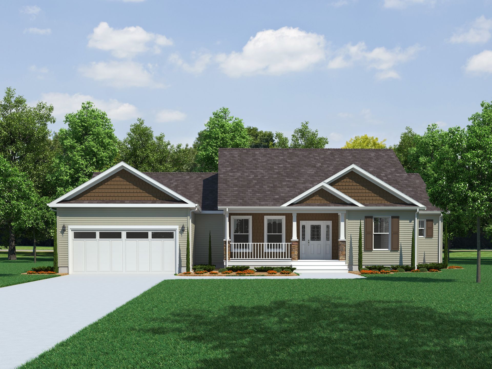 An artist 's impression of a house with a large garage