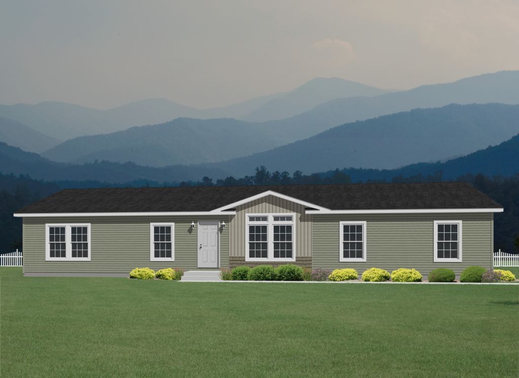 A rendering of a house with mountains in the background