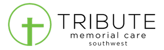 Logo for Tribute Memorial Care: a green cross within a green circle, next to the word 