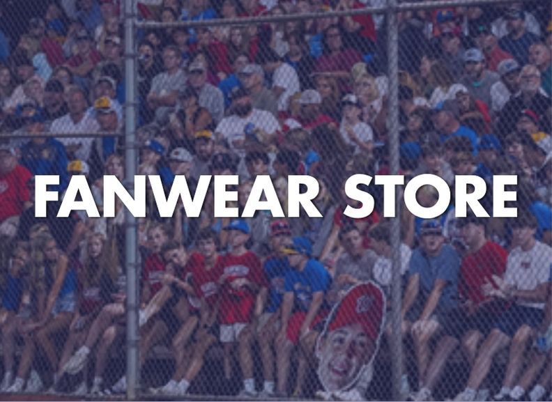 Crowded sports crowd behind bold white text reading “FANWEAR STORE”