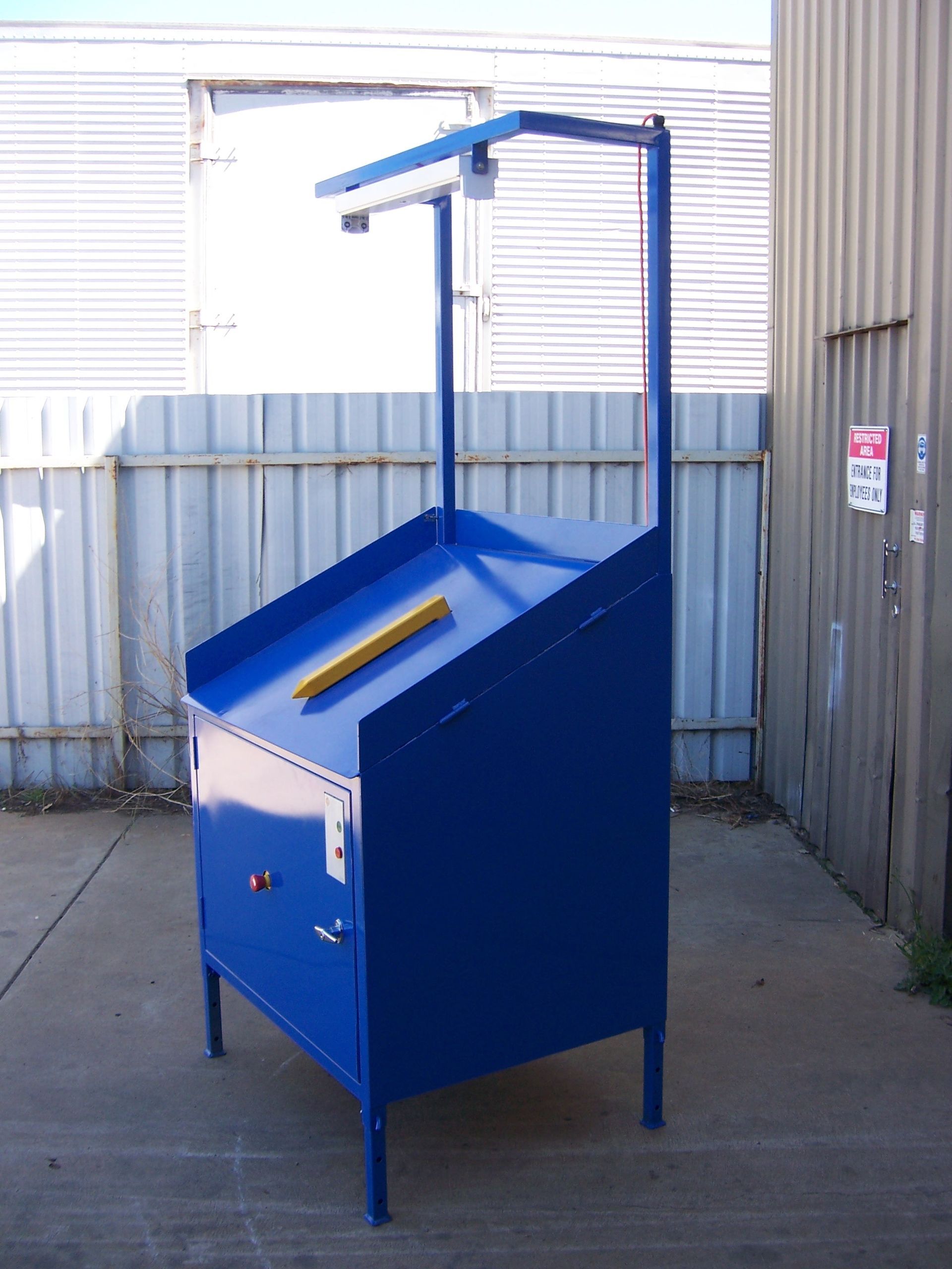 A blue cabinet with a yellow pencil on top of it — TMF Engineering In Benalla, VIC