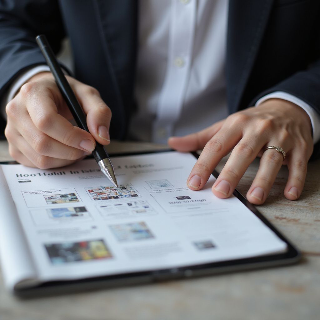 Person in suit jacket writing on a document held in a clipboard.