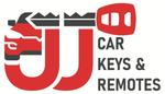 Red and black logo for "JJ Car Keys & Remotes" featuring a car silhouette and key outline.