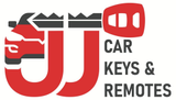 Red and black logo for "JJ Car Keys & Remotes" featuring a car silhouette and key outline.