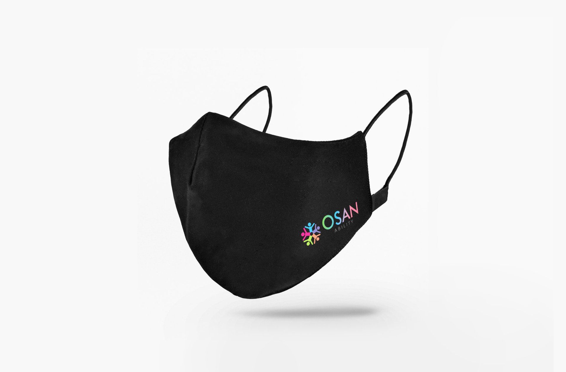 A black face mask with the word osan on it