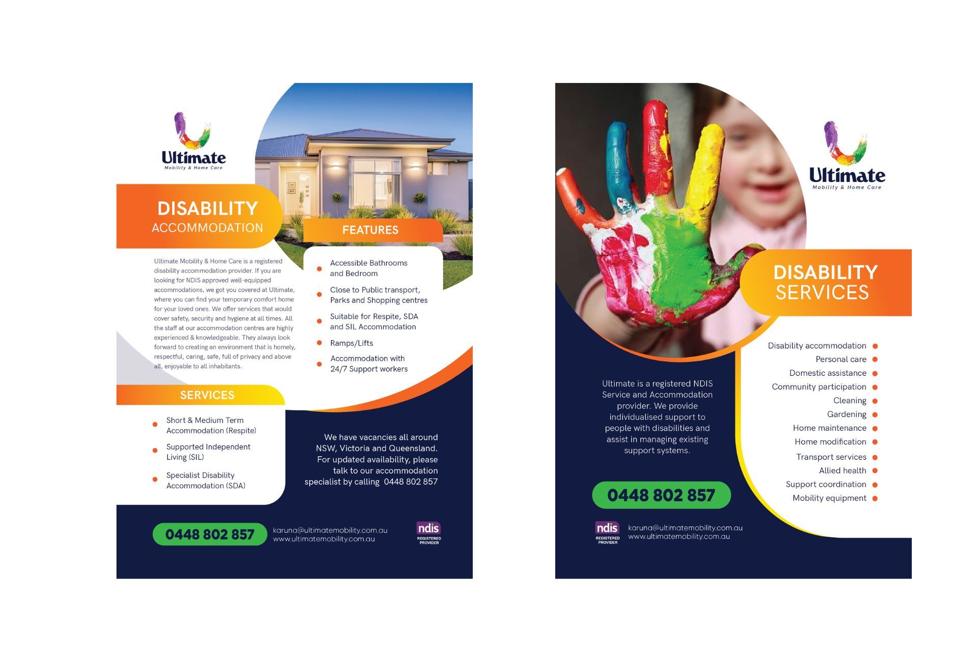 A flyer with a picture of a house and a child holding a colorful hand