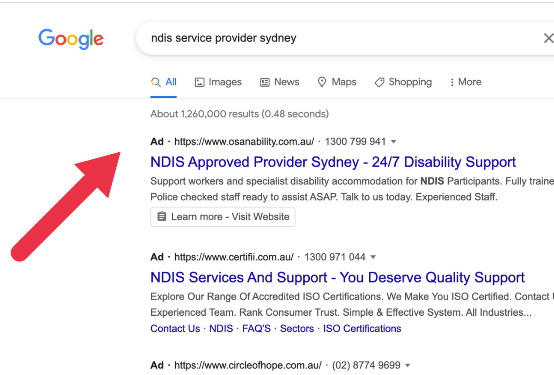 A google search for nds approved provider sydney
