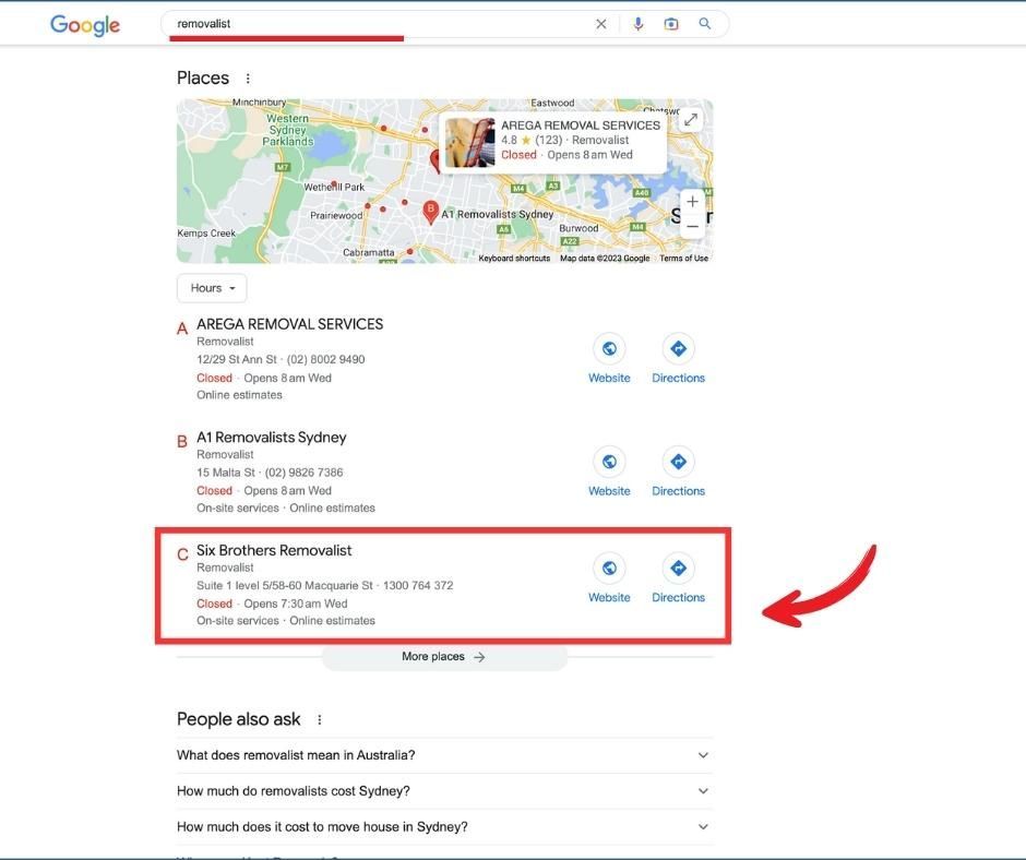 A screenshot of a google page with a red arrow pointing to the top of the page.