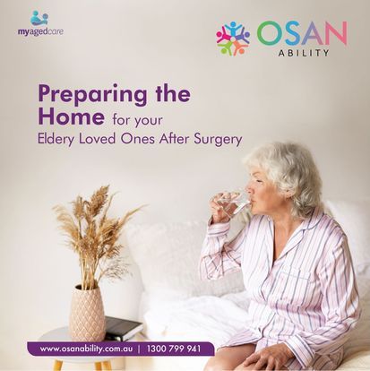 An elderly woman is drinking water while sitting on a bed.