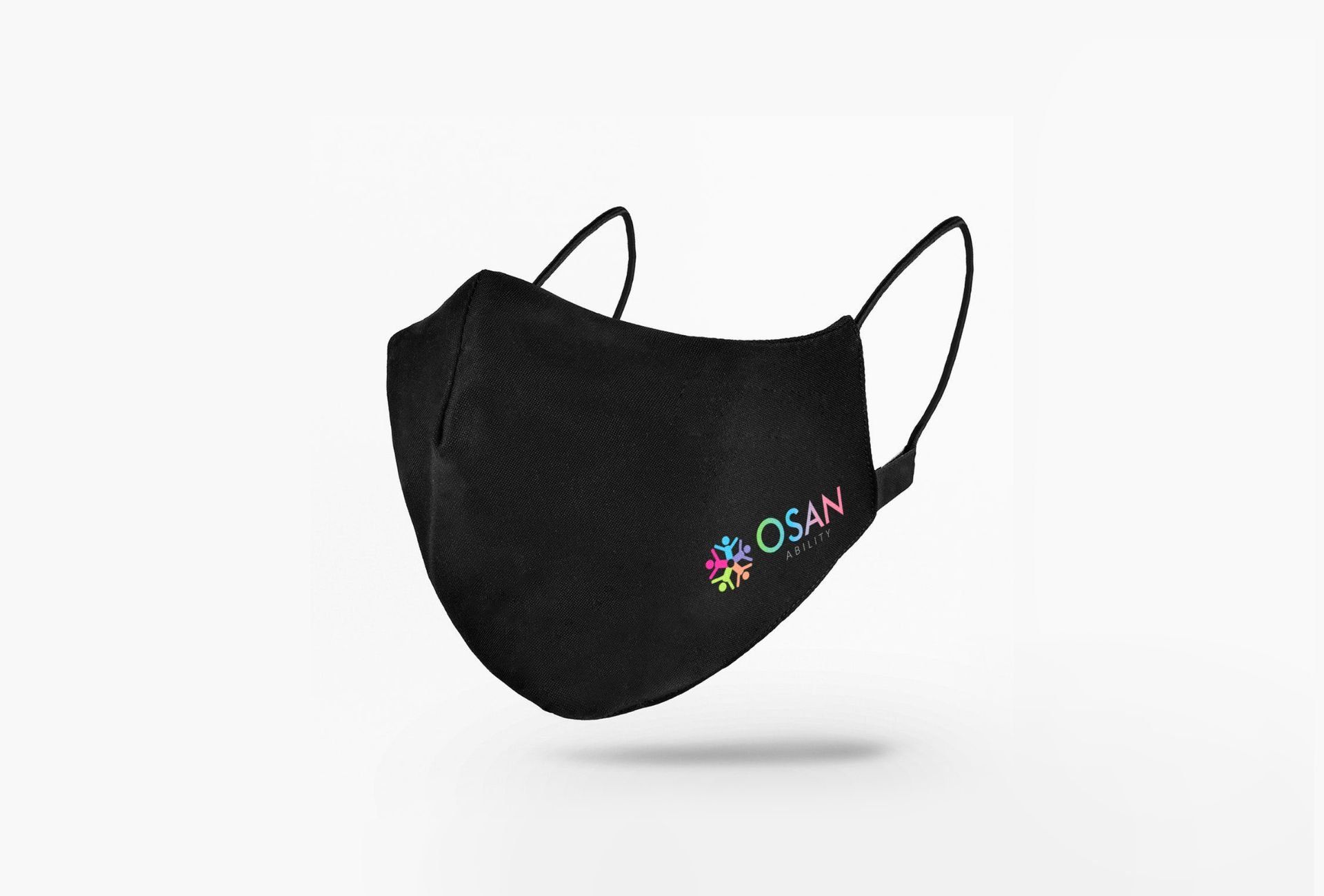 A black face mask with the word osan on it