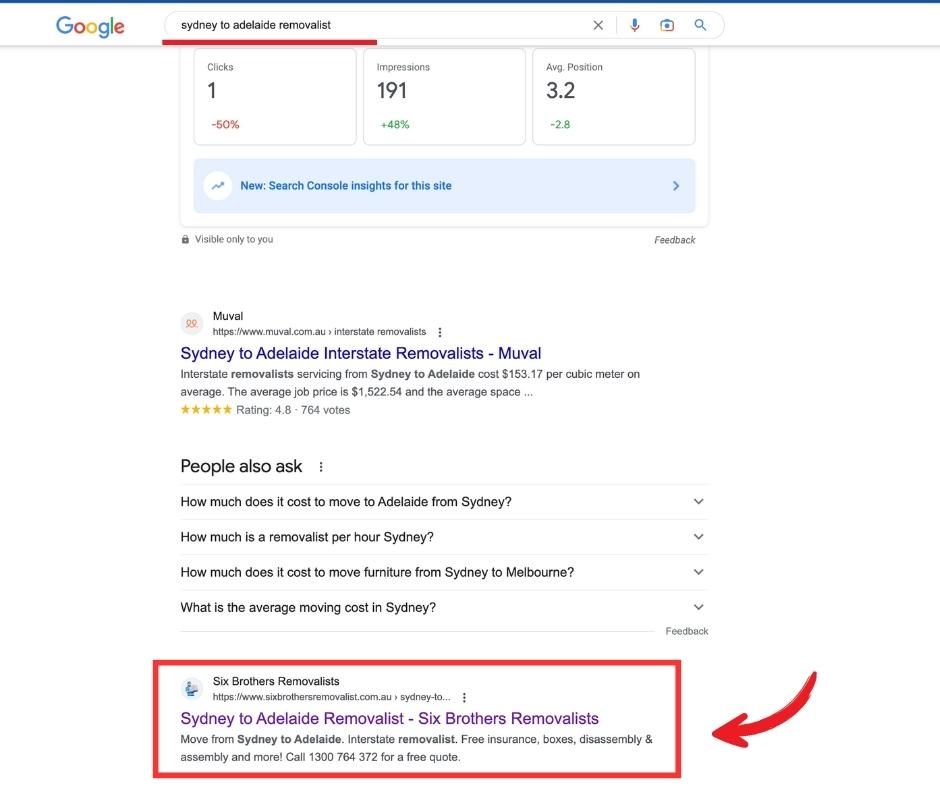 A google page with a red arrow pointing to the top of the page