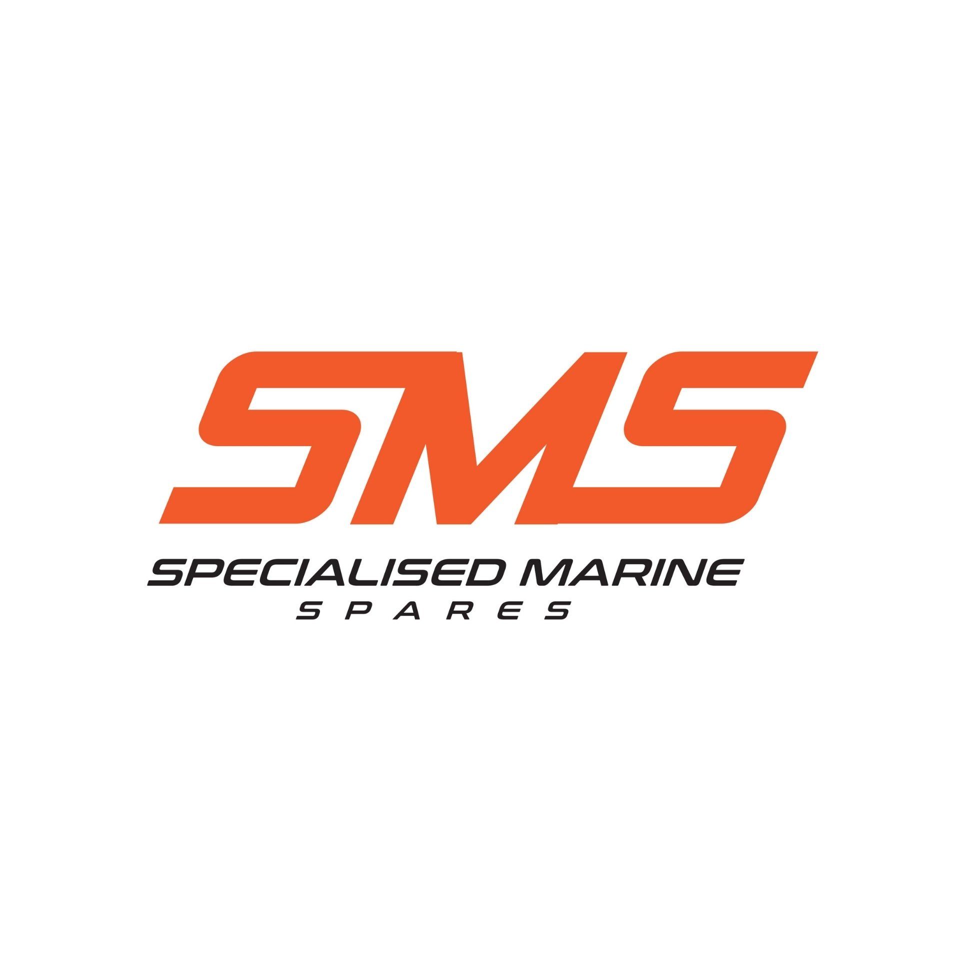 A logo for sms specialised marine spares on a white background