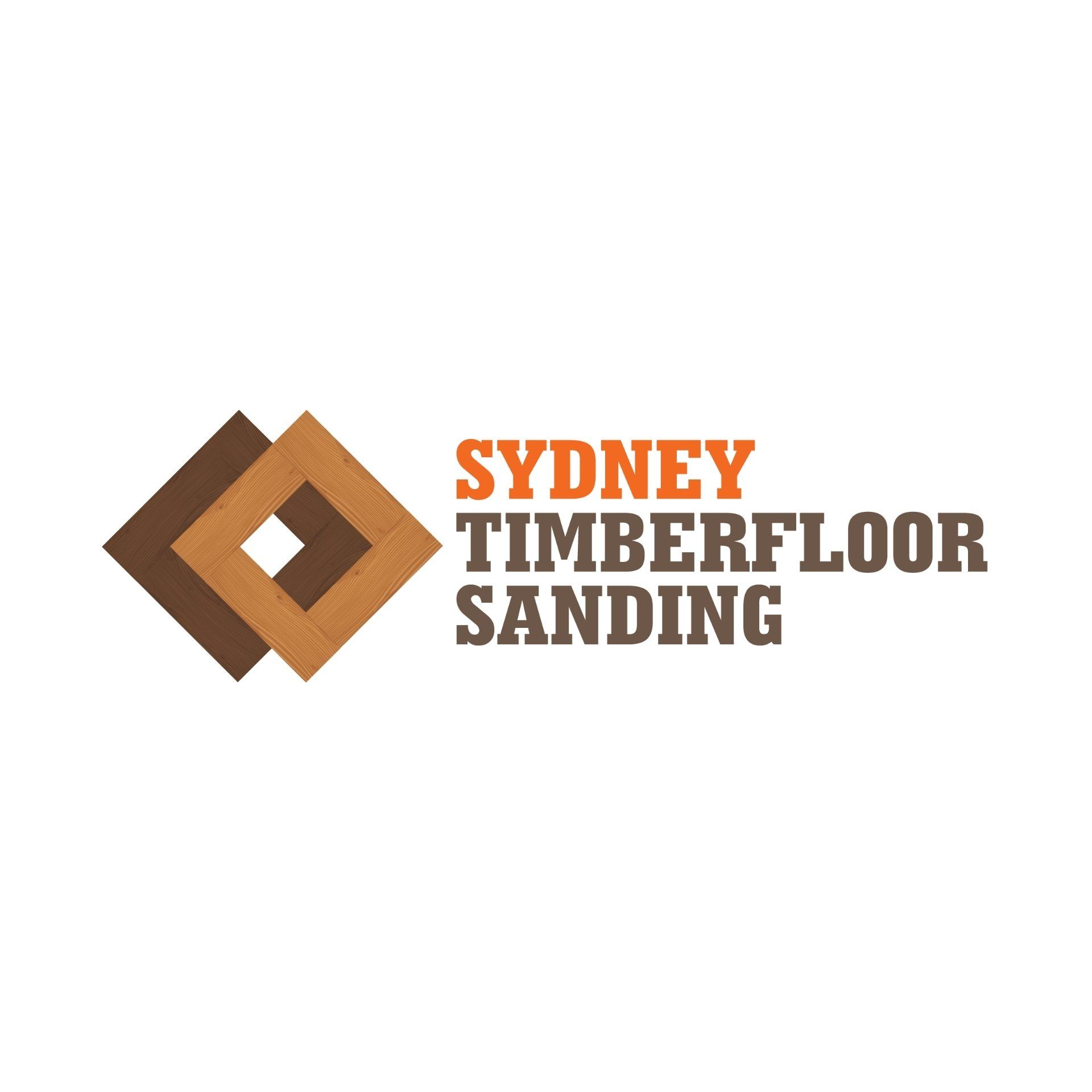 A logo for sydney timber floor sanding with a diamond in the middle