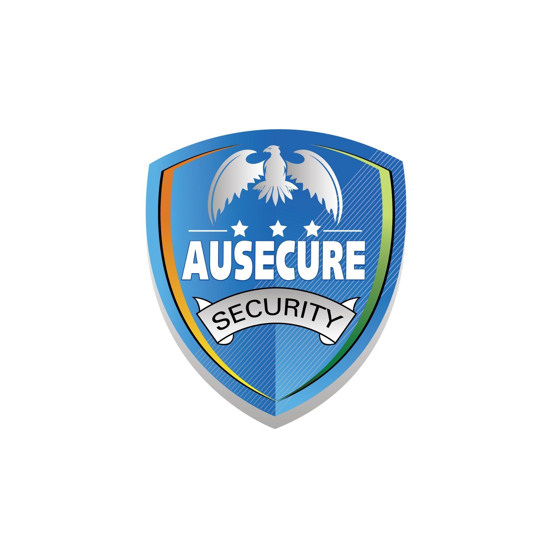 A blue shield with the words ausecure security on it