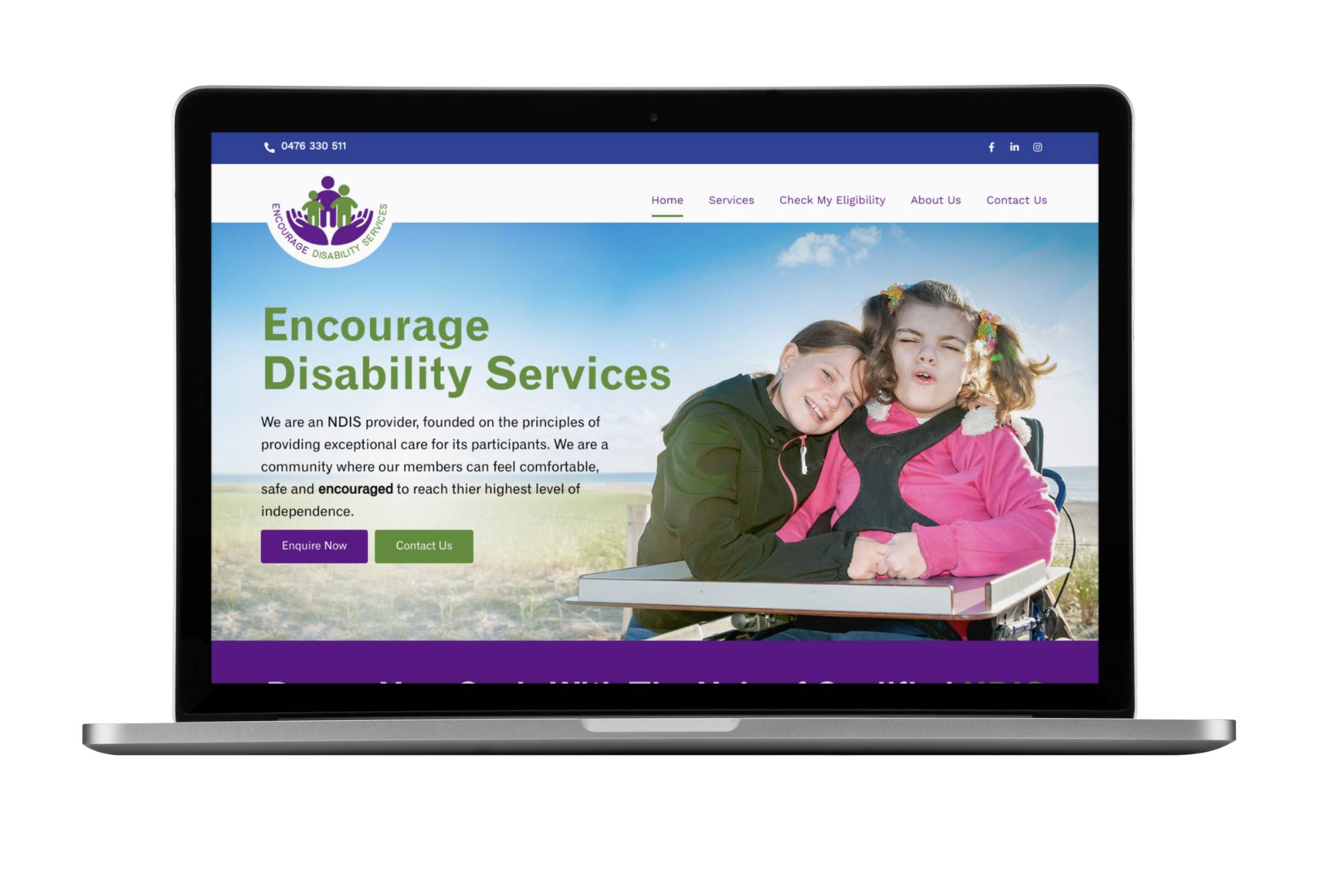 A laptop is open to a page that says encourage disability services