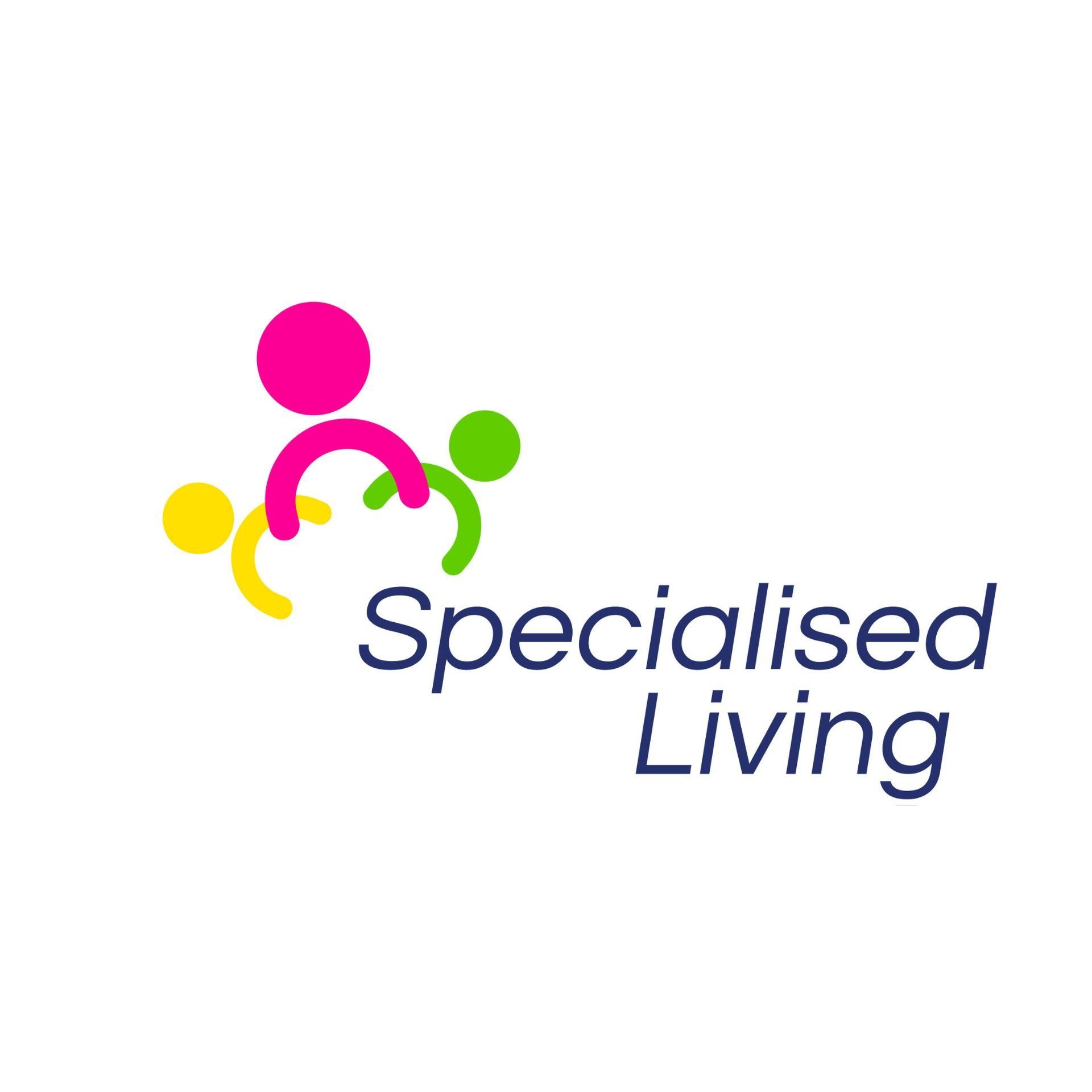 A colorful logo for specialised living with people holding hands