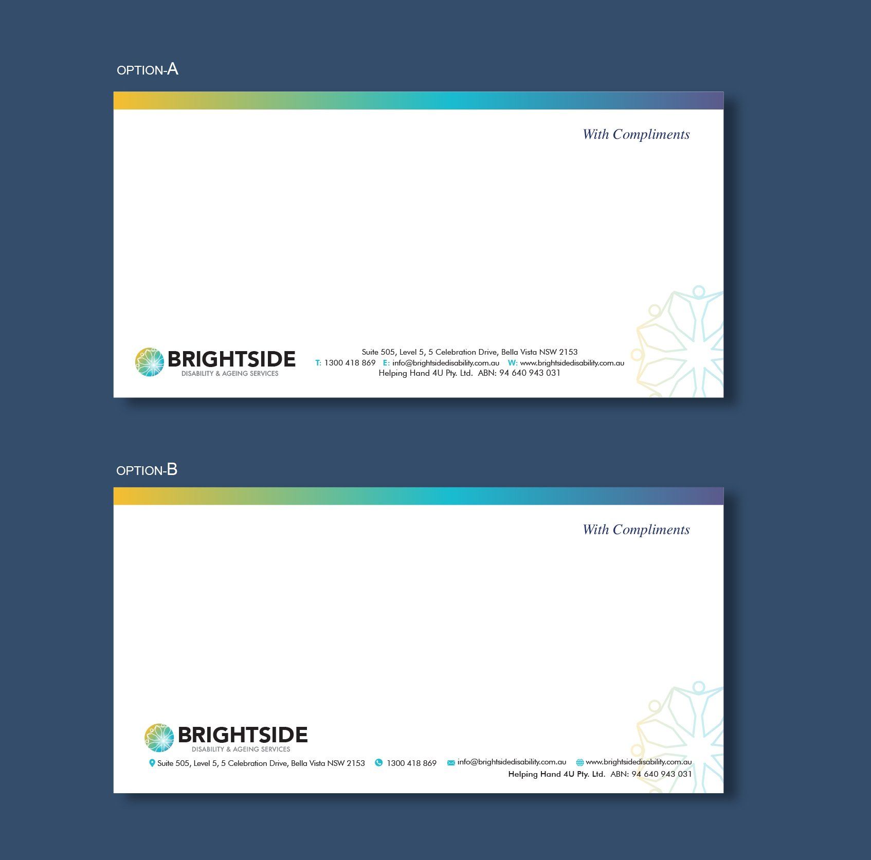 An envelope with the word brightside on it