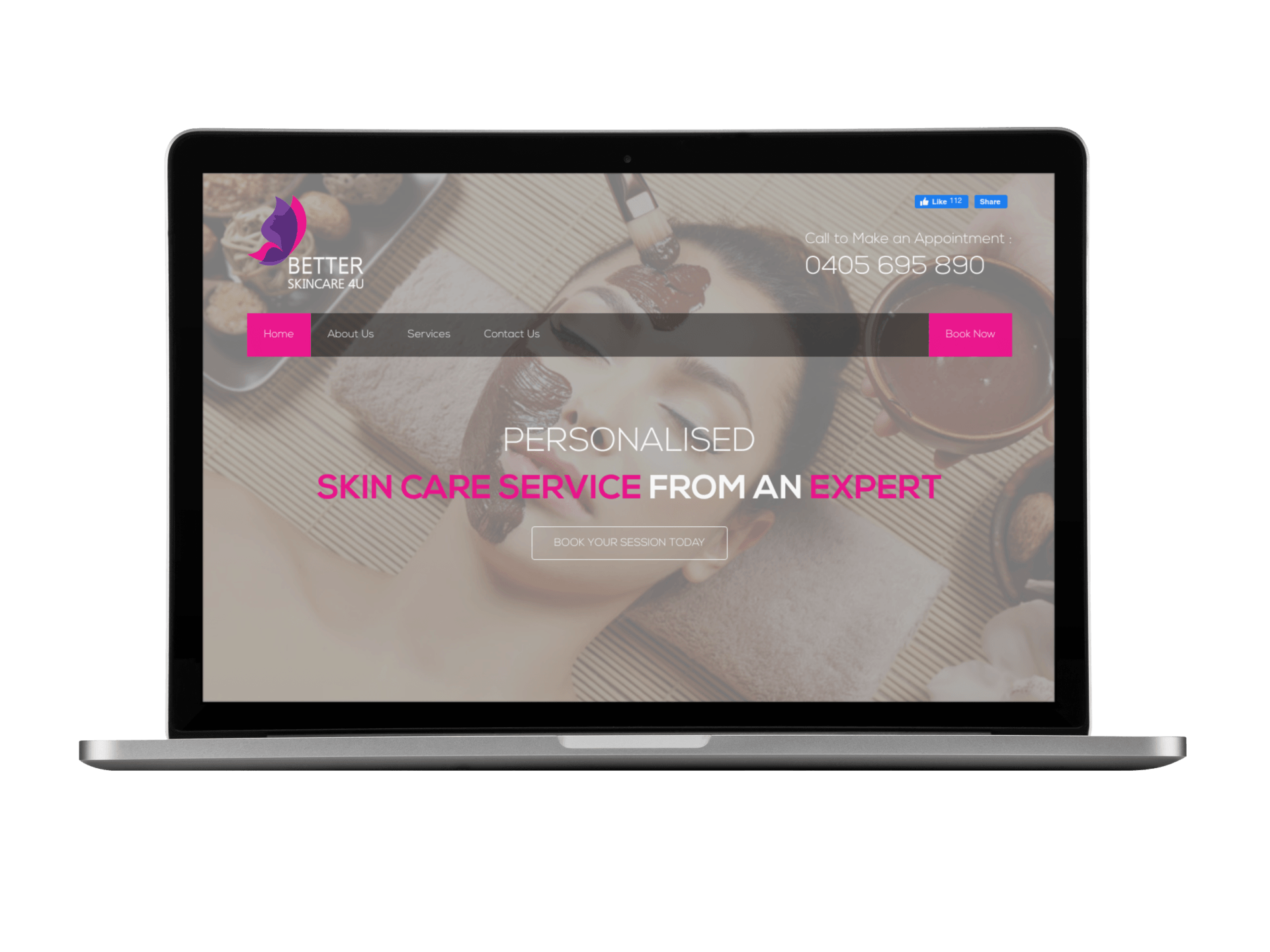 A laptop is open to a website that says personalised skin care service from an expert