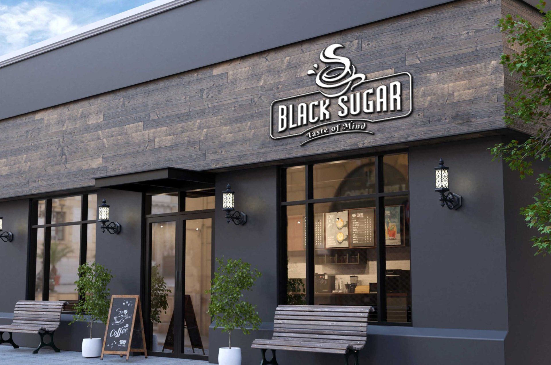 A black building with a sign that says black sugar