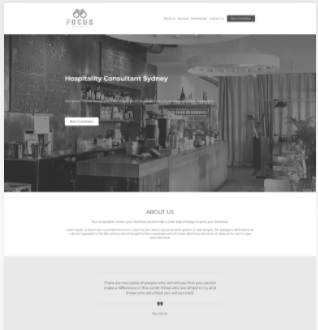 A black and white photo of a restaurant 's website.