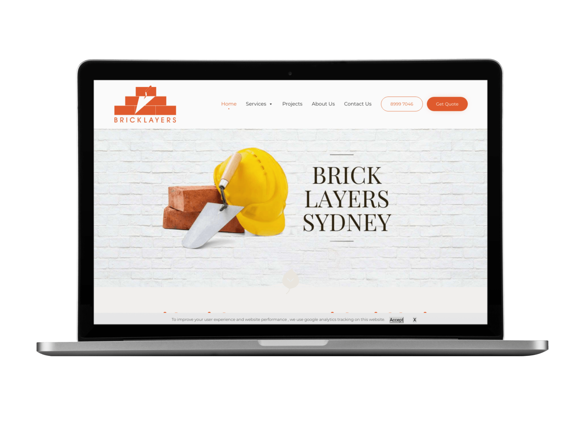 A laptop is open to a website for brick layers sydney