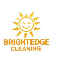 Logo for Brightedge Cleaning: Smiling yellow sun over text "BRIGHTEDGE CLEANING".