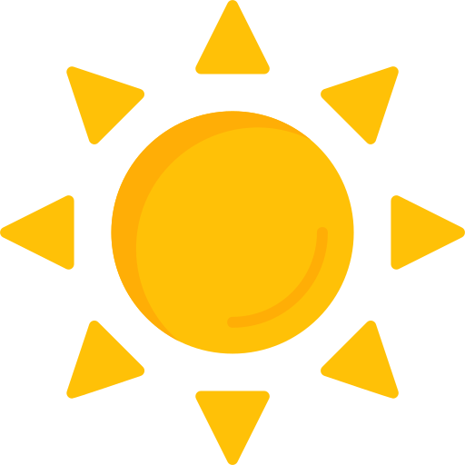 Yellow sun with radiating triangle rays.
