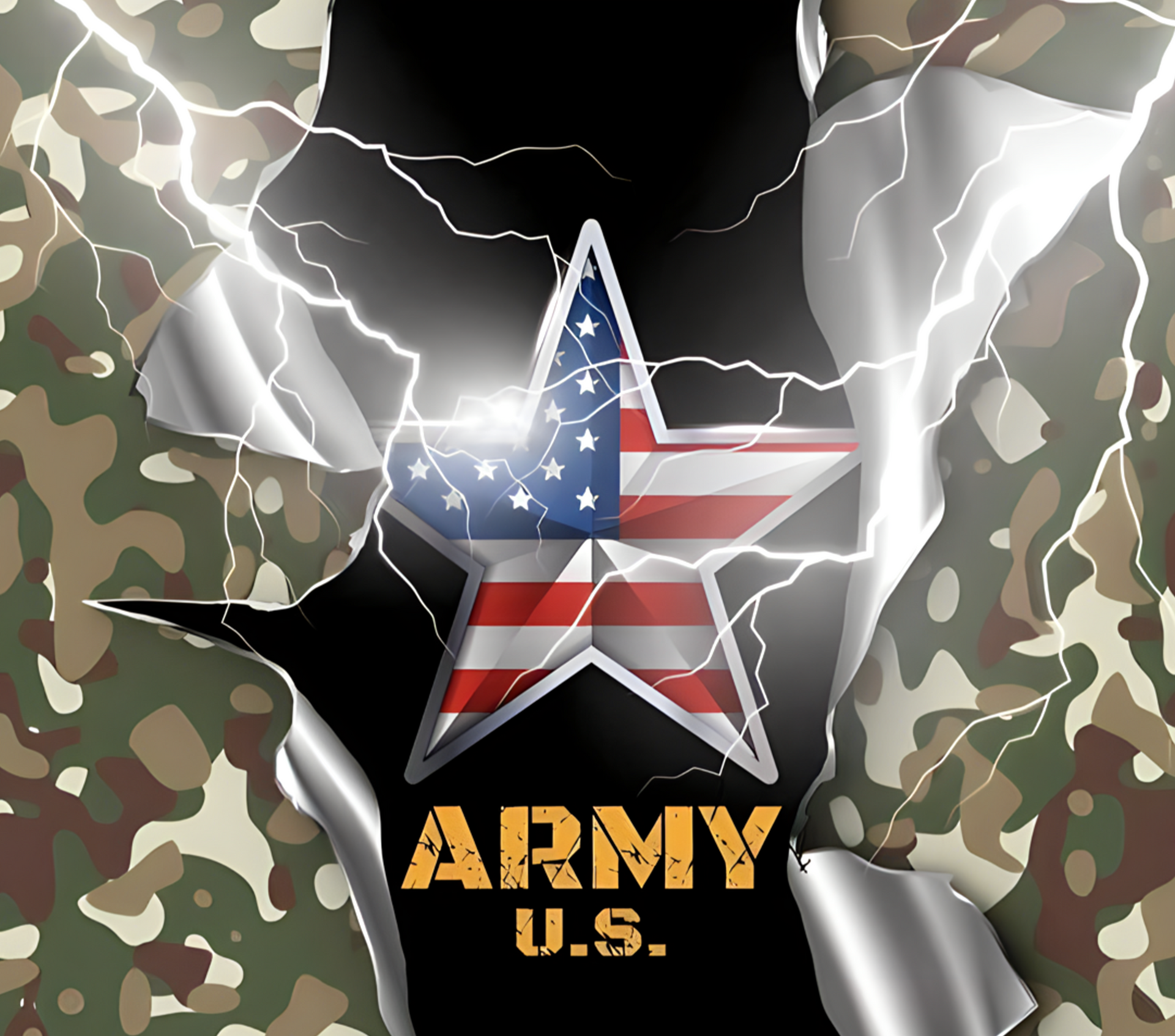 U.S. Army tumbler design with broken camo and an American Star