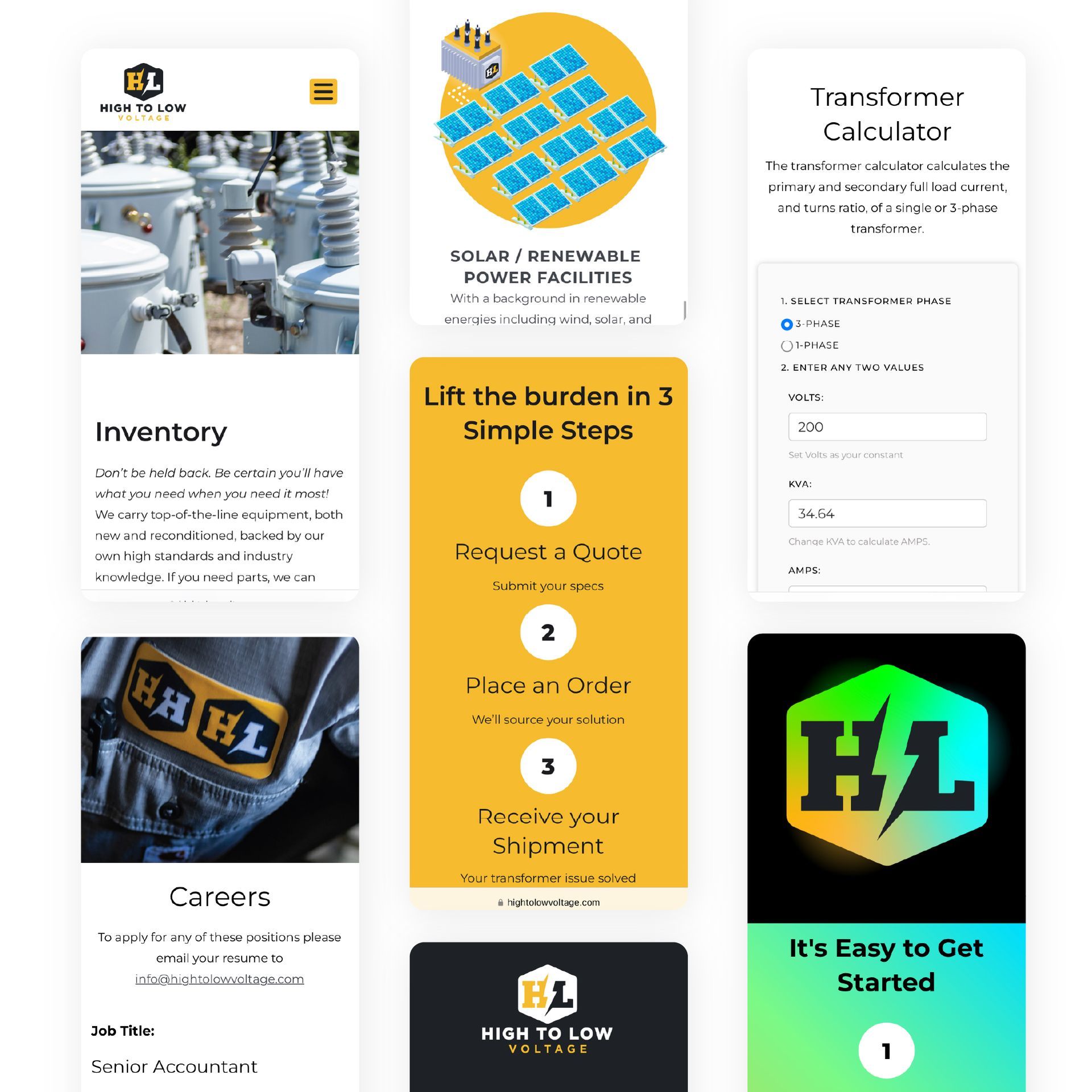 High To Low Voltage mobile views of their website.