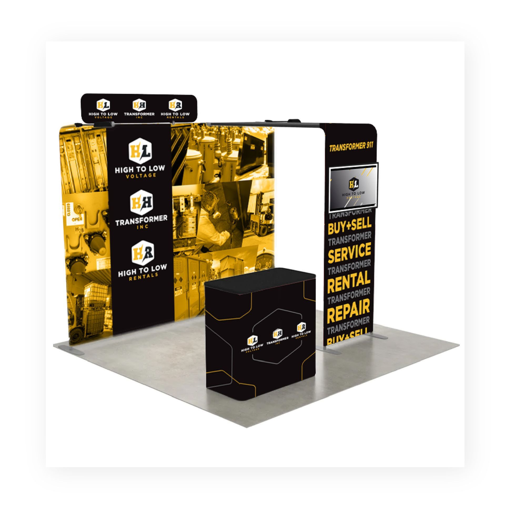 Mockup of High To Low Voltage's Tradeshow Booth Design