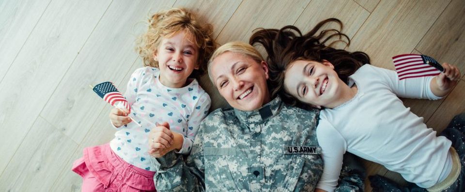 Happy Army Mom with Kids