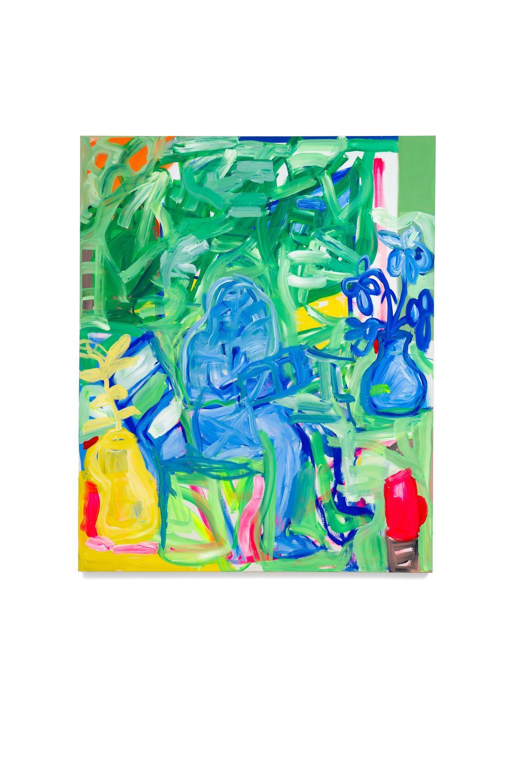 A  painting about climate change is hanging on a white wall