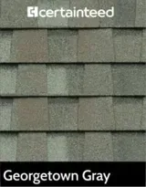 A close up of a roof shingle in georgetown gray.
