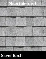 A black and white photo of a roof made of silver birch shingles.