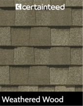 A picture of a roof that says weathered wood