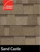 A picture of a sand castle roof shingle.
