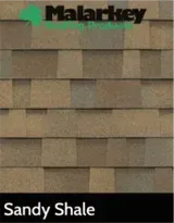 A picture of a sandy shale roof shingle.