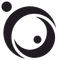 Logo astratto nero con tre cerchi, due piccoli e uno grande, a forma di mezzaluna.