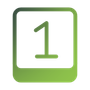 A green square with a number one inside of it.