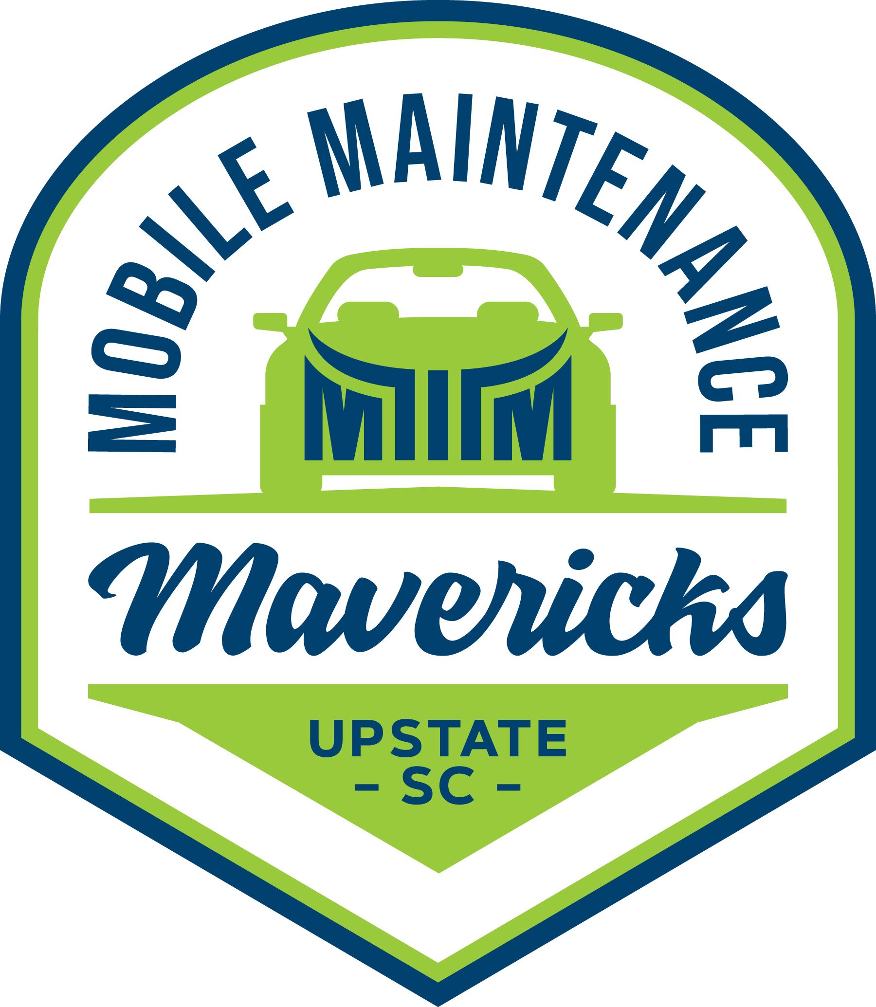 Logo for Mobile Maintenance Mavericks in Upstate SC. Features a car image and "MIM" with a green and blue color scheme.