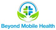 A logo for beyond mobile health with a cross and hands.